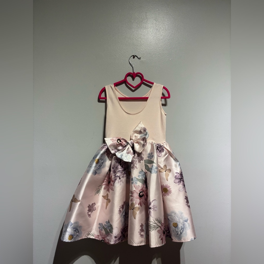 Floral Cream and Purple Kids Dress